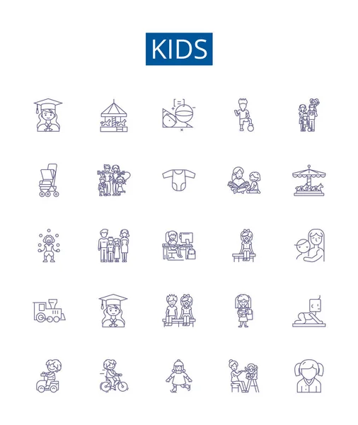 Enfants Ligne Icônes Signes Ensemble Collection Design Enfants Tout Petits — Image vectorielle