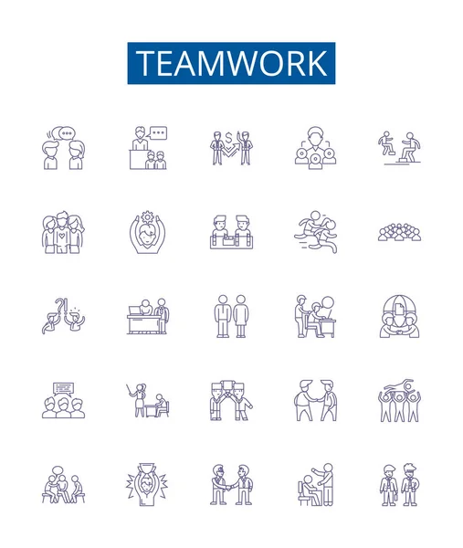 stock vector Teamwork line icons signs set. Design collection of Collaboration, Cooperation, Synergy, Affinity, Union, Joint, Unity, Alliance outline vector concept illustrations