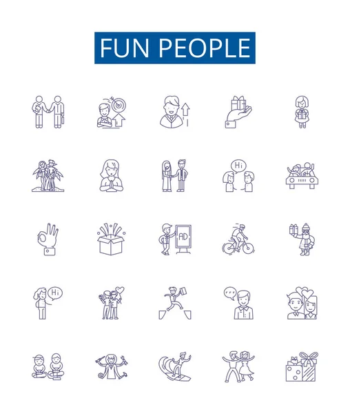 Gente Divertente Linea Icone Segni Set Collezione Design Illustrazioni Concettuali — Vettoriale Stock