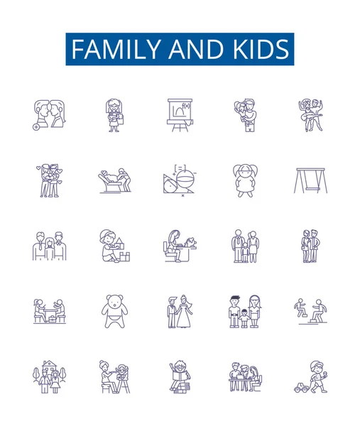 Familia Niños Línea Iconos Letreros Conjunto Diseño Colección Familia Niños — Vector de stock