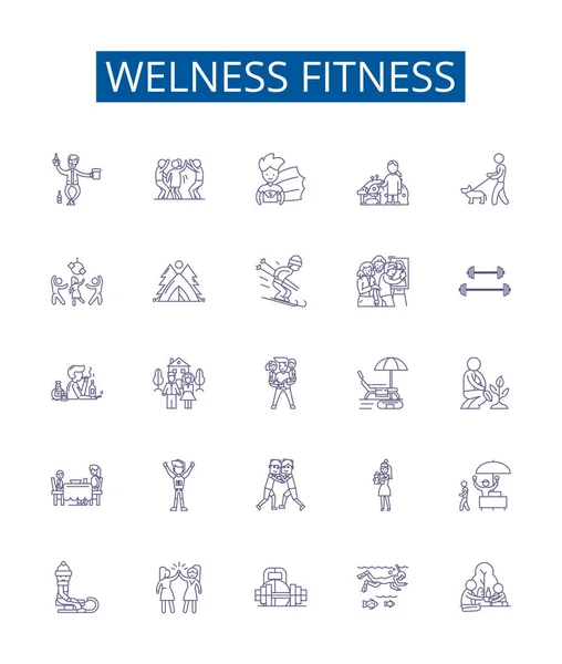 Linha Fitness Welness Ícones Sinais Definidos Coleção Design Wellness Fitness —  Vetores de Stock