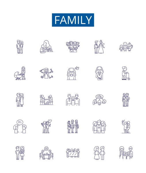 Ligne Famille Icônes Signes Ensemble Collection Design Kin Parents Clan — Image vectorielle