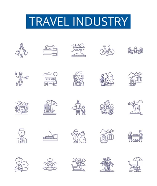 Linha Viagens Ícones Indústria Sinais Definidos Design Collection Tourism Voyage —  Vetores de Stock