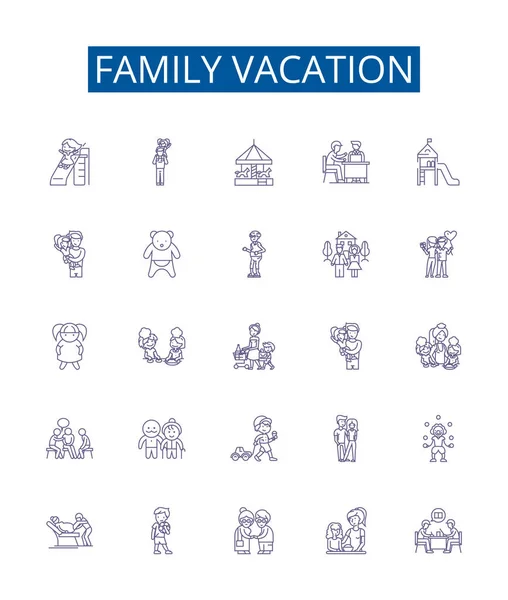 Familia Línea Vacaciones Iconos Letreros Establecidos Diseño Colección Vacaciones Familia — Archivo Imágenes Vectoriales