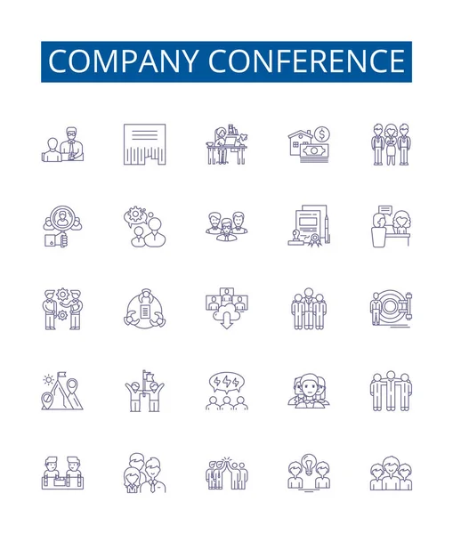 Company Conference Line Icons Signs Set Design Collection Convention Event — Stock Vector