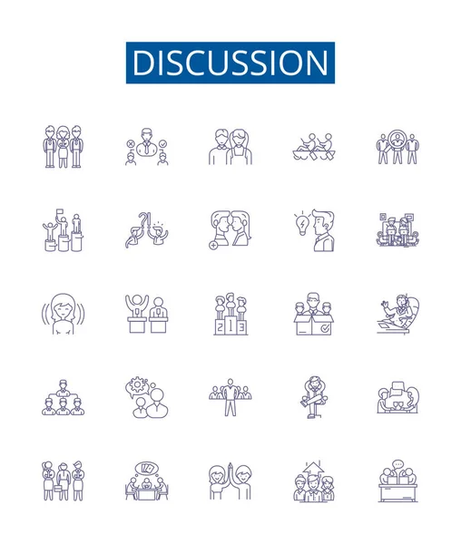 Ligne Discussion Icônes Signes Ensemble Design Collection Débat Dialogue Désaccord — Image vectorielle