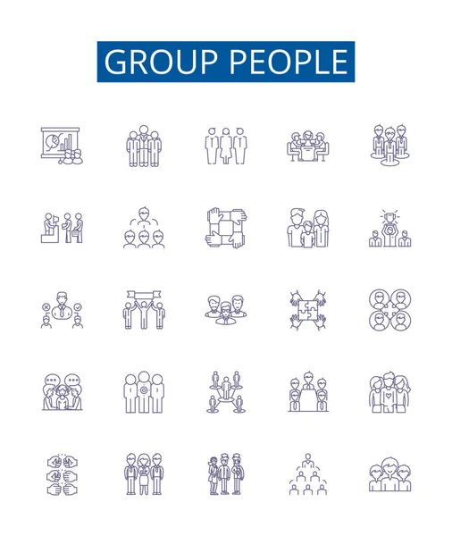 Group People Line Icons Signs Set Design Collection Collective Congregation — Stock Vector