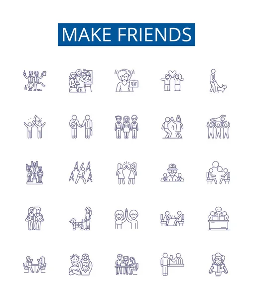 Hacer Amigos Línea Iconos Signos Establecidos Colección Diseño Connect Mingle — Archivo Imágenes Vectoriales