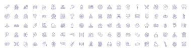 Eğlence hattı simgeleri ayarlandı. Oyunların, filmlerin, tiyatronun, komedinin, müziğin, dansın, sporun, TV ana hatları vektör çizimlerinin tasarım koleksiyonu