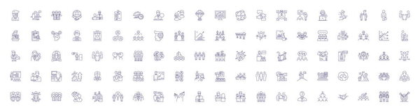 Набор значков линии делового сотрудничества. Коллекция проектов сотрудничества, партнерства, альянса, сетей, синергии, слияния, совместного предприятия, аутсорсинга набросков векторных концептуальных иллюстраций