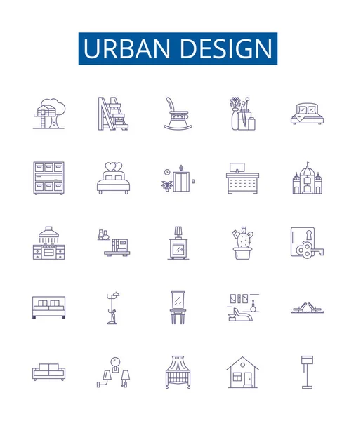 Stadtplanung Linie Symbole Zeichen Gesetzt Designkollektion Von Urban Design Architektur — Stockvektor