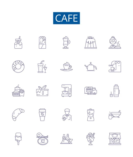 Café Linha Ícones Sinais Definidos Design Coleção Café Café Restaurante —  Vetores de Stock