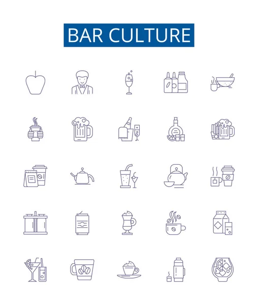 Bar Culture Ligne Icônes Signes Ensemble Design Collection Bar Culture — Image vectorielle