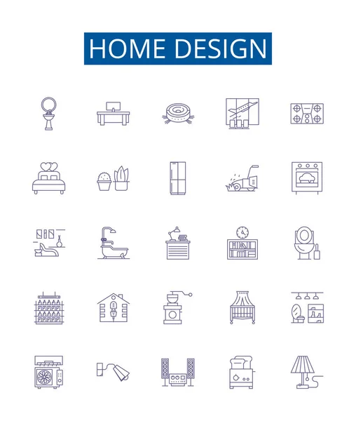 Home Design Line Icons Signs Set Design Collection Interiors Decor — Stock Vector