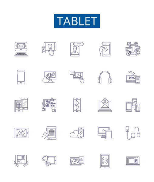 Tabletki Ikony Linii Zestaw Znaków Kolekcja Projektowa Tablet Ipad Android — Wektor stockowy