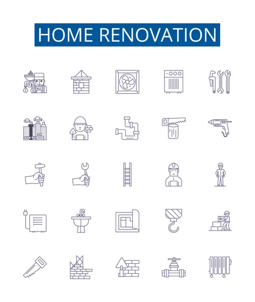 Home Linea Rinnovamento Icone Segni Set Collezione Design Ristrutturare Rimodellare — Vettoriale Stock