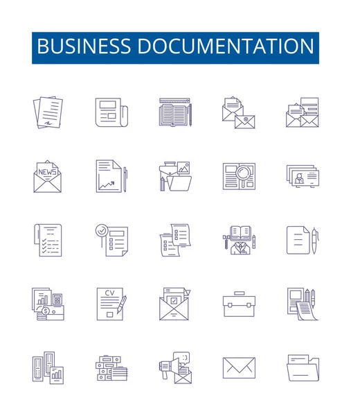 Üzleti Dokumentáció Vonal Ikonok Jelek Beállítva Üzleti Tervek Gyűjteménye Dokumentáció — Stock Vector