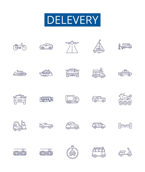 Σήμανση Εικονιδίων Γραμμής Design Collection Dispatch Delivery Postage Freight Mailing — Διανυσματικό Αρχείο