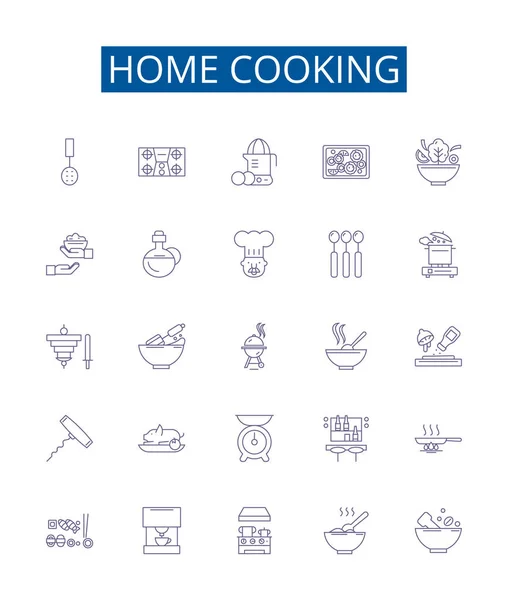 Home Cooking Line Icons Signs Set Design Collection Homemade Cuisine — Stock Vector