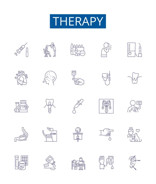 Therapy Line Icons Signs Set Design Collection Therapy Counseling Psychotherapy — Stock Vector