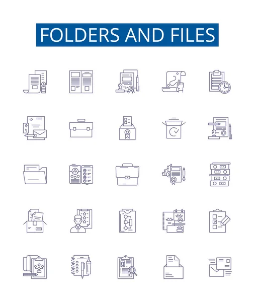 Folders Files Line Icons Signs Set Design Collection Folders Files — Stock Vector