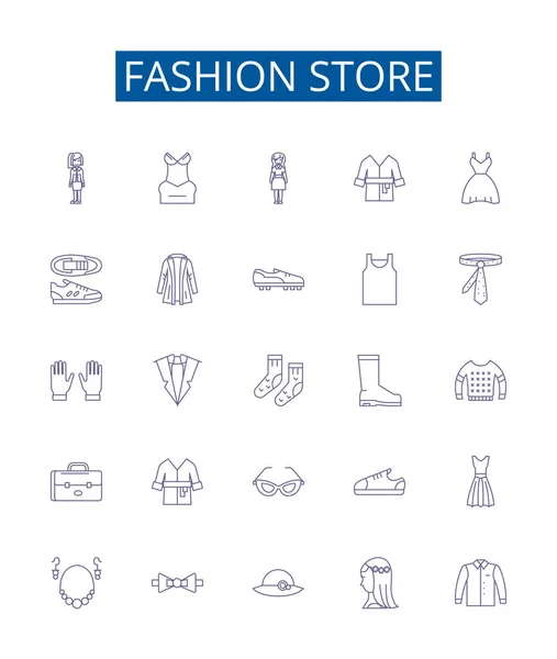 Ligne Magasin Mode Icônes Signes Ensemble Collection Design Vêtements Vêtements — Image vectorielle