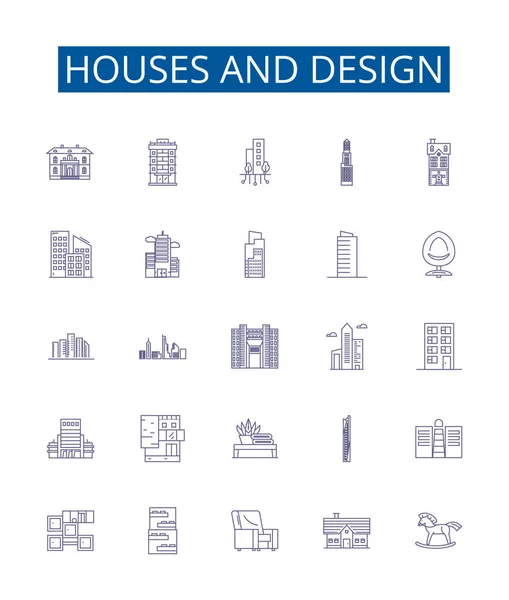 Casas Ícones Linha Design Conjunto Sinais Design Coleção Arquitetura Estruturas — Vetor de Stock