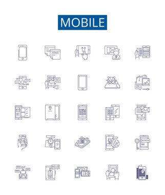 Mobil hat simgeleri ayarlandı. Telefon, cep telefonu, cep telefonu, cep telefonu, akıllı telefon, cihaz, cihaz, elektronik ana hatlı vektör çizimleri tasarım koleksiyonu