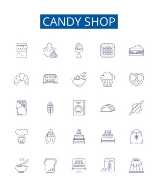Candy shop line icons signs set. Design collection of Candy, Shop, Sweet, Sugary, Treats, Confection, Interdict, Sprinkles outline vector concept illustrations clipart
