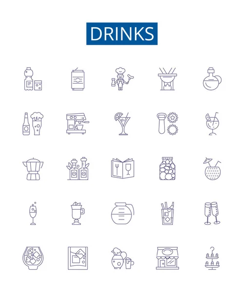 Bebidas Línea Iconos Letreros Establecidos Colección Diseño Bebidas Zumo Soda — Vector de stock