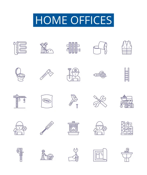 Home Offices Ligne Icônes Signes Ensemble Collection Design Maison Bureaux — Image vectorielle