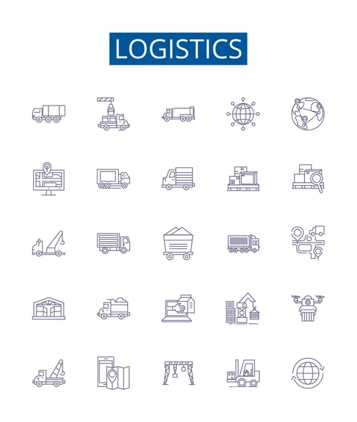 Logistik Linje Ikoner Skyltar Inställd Design Samling Distribution Frakt Leverans — Stock vektor