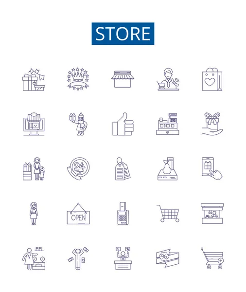 Conjunto Signos Iconos Línea Tienda Diseño Colección Shop Mercado Mercado — Vector de stock