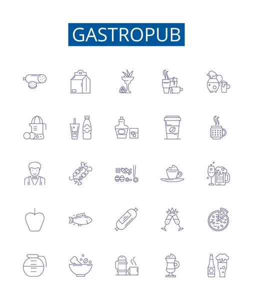 Gastropub line icons signs set. Design collection of Pub, Gastro, Drink, Kitchen, Restaurant, Food, Beer, Wine outline vector concept illustrations