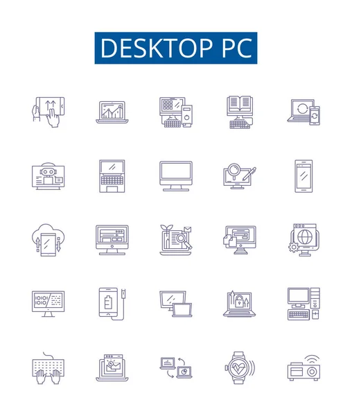 Desktop Linje Ikoner Tecken Som Design Samling Dator Stationära Stationära — Stock vektor