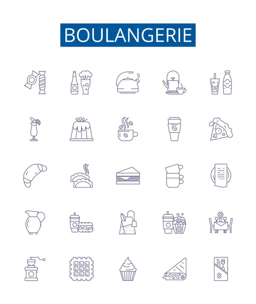Boulangerie Line Icons Signs Set Design Collection Bakery Patisserie Bread — Stock Vector