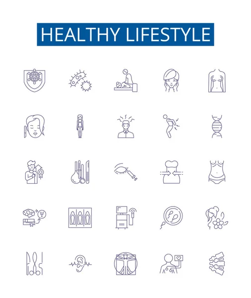 Знаки Линии Здорового Образа Жизни Установлены Коллекция Дизайна Упражнений Питания — стоковый вектор