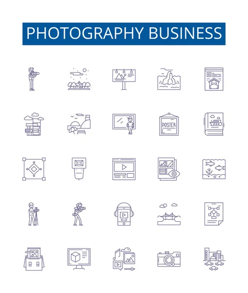 Ikony Linii Biznesowej Fotografii Ustawione Kolekcja Projektowa Fotografia Biznes Marketing — Wektor stockowy