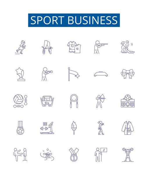Spor Sektörü Simgeleri Ayarlandı Sports Business Management Marketing Sponsorships Merchandising — Stok Vektör