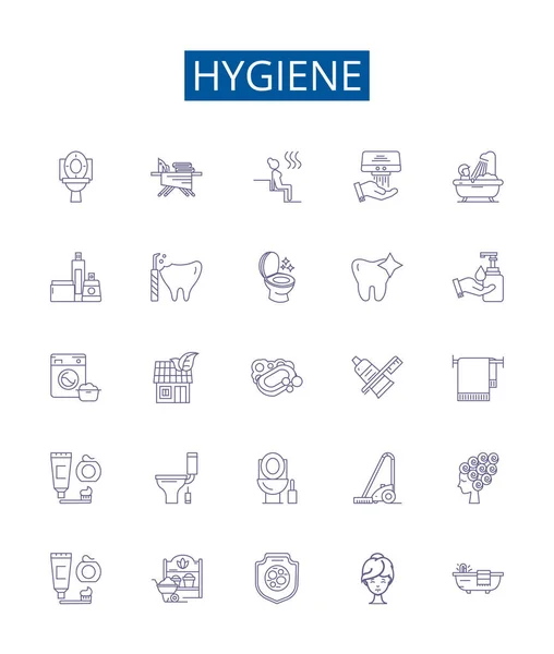 Línea Higiene Iconos Signos Establecidos Diseño Colección Limpieza Saneamiento Estéril — Vector de stock