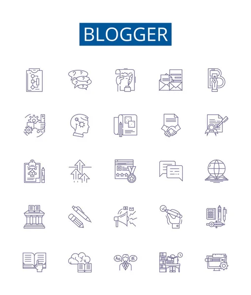 Blogger Line Icons Signs Set Colección Diseño Blogger Blogging Post — Vector de stock