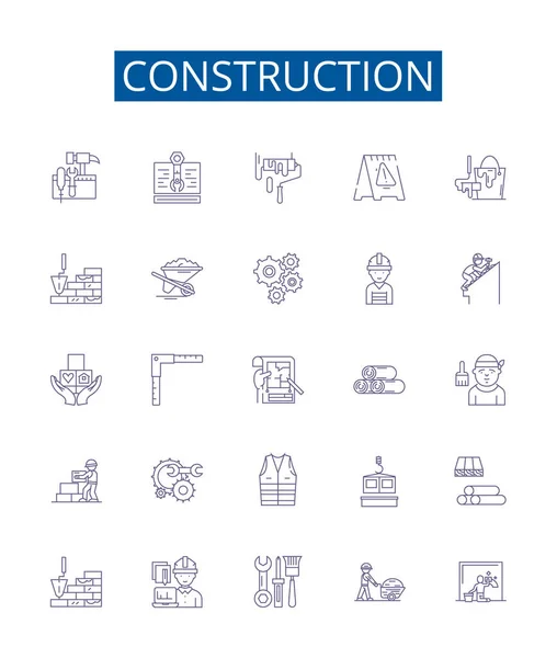 Іконні Знаки Будівельної Лінії Встановлені Колекція Дизайну Build Construct Constructing — стоковий вектор