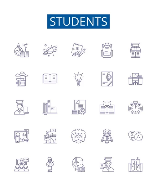 Uczniowie Ustawiają Ikony Kolekcja Projektowa Studentów Uczniów Uczniów Trenerzy Uczeni — Wektor stockowy