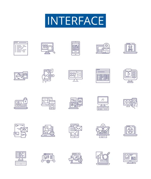 Linha Interface Ícones Sinais Definidos Coleção Design Interface Gráfico Usuário — Vetor de Stock