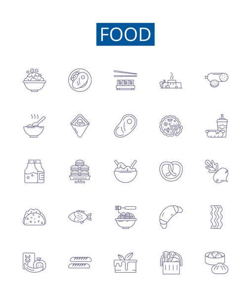 Conjunto Letreros Iconos Línea Alimentaria Diseño Colección Cocina Dieta Recetas — Vector de stock