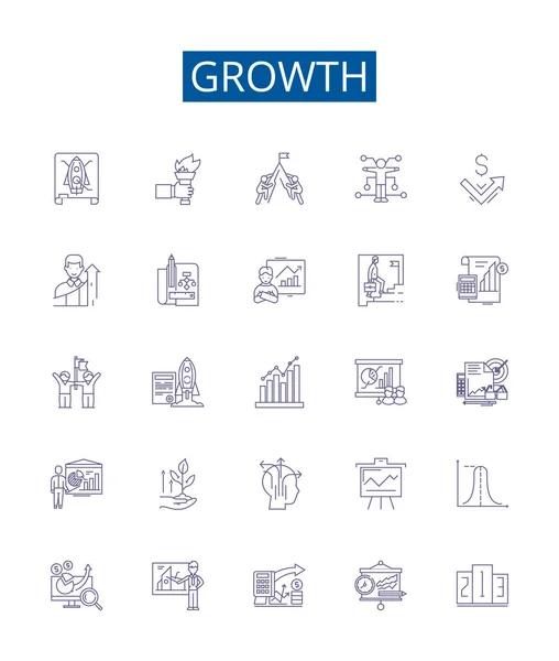 Growth Line Icons Signs Set Design Collection Expansion Advancement Rise — Stock Vector