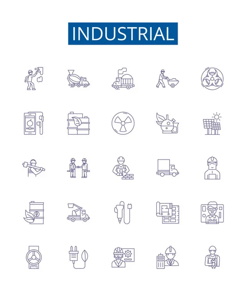 Industriële Lijn Pictogrammen Borden Ingesteld Design Collectie Van Fabriek Productie — Stockvector