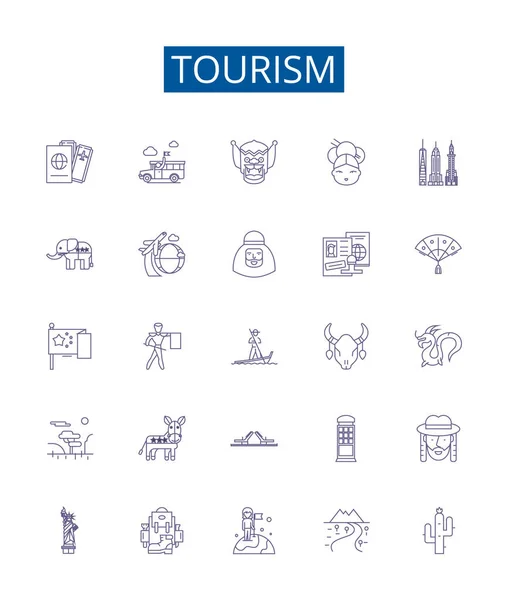 Zeichen Für Den Tourismus Werden Gesetzt Design Kollektion Von Reisen — Stockvektor