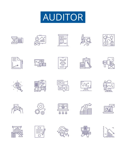 Auditor Line Icons Signs Set Design Collection Auditor Assessor Examiner — Stock Vector