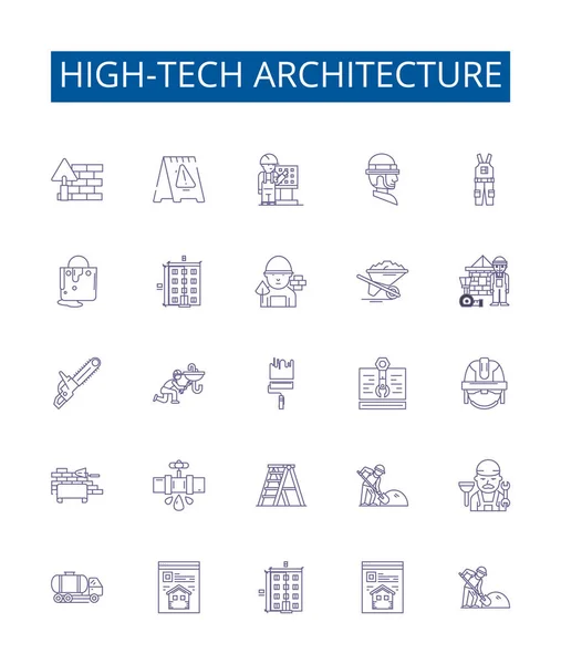 Špičkové Ikony Architektury Jsou Nastaveny Design Kolekce High Tech Architektura — Stockový vektor